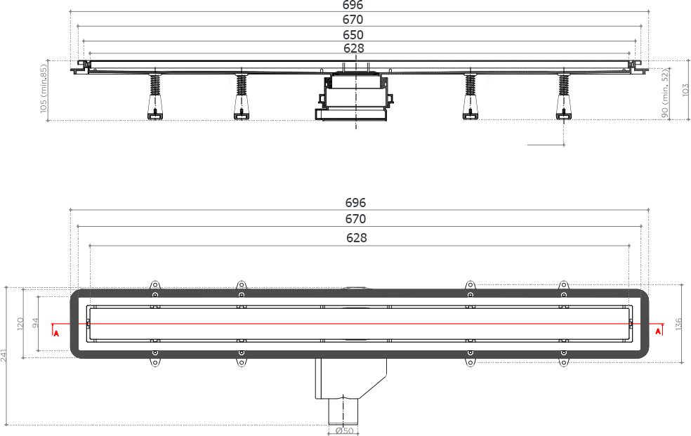 Душевой лоток Pestan Confluo Premium Gold Line 650 с решеткой 13100053 - 4