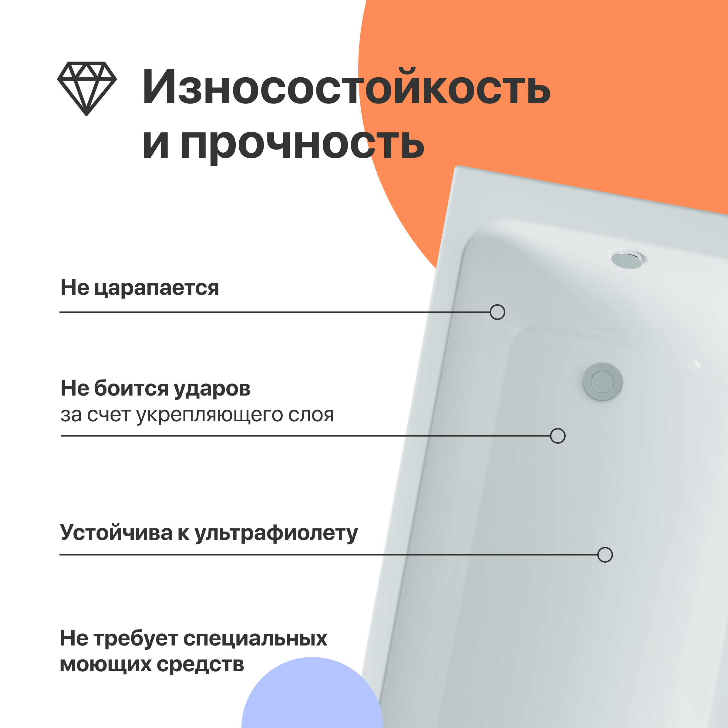 Акриловая ванна DIWO Переславль 150x70 прямоугольная, белая, российская, пристенная, с каркасом 568498 - 2