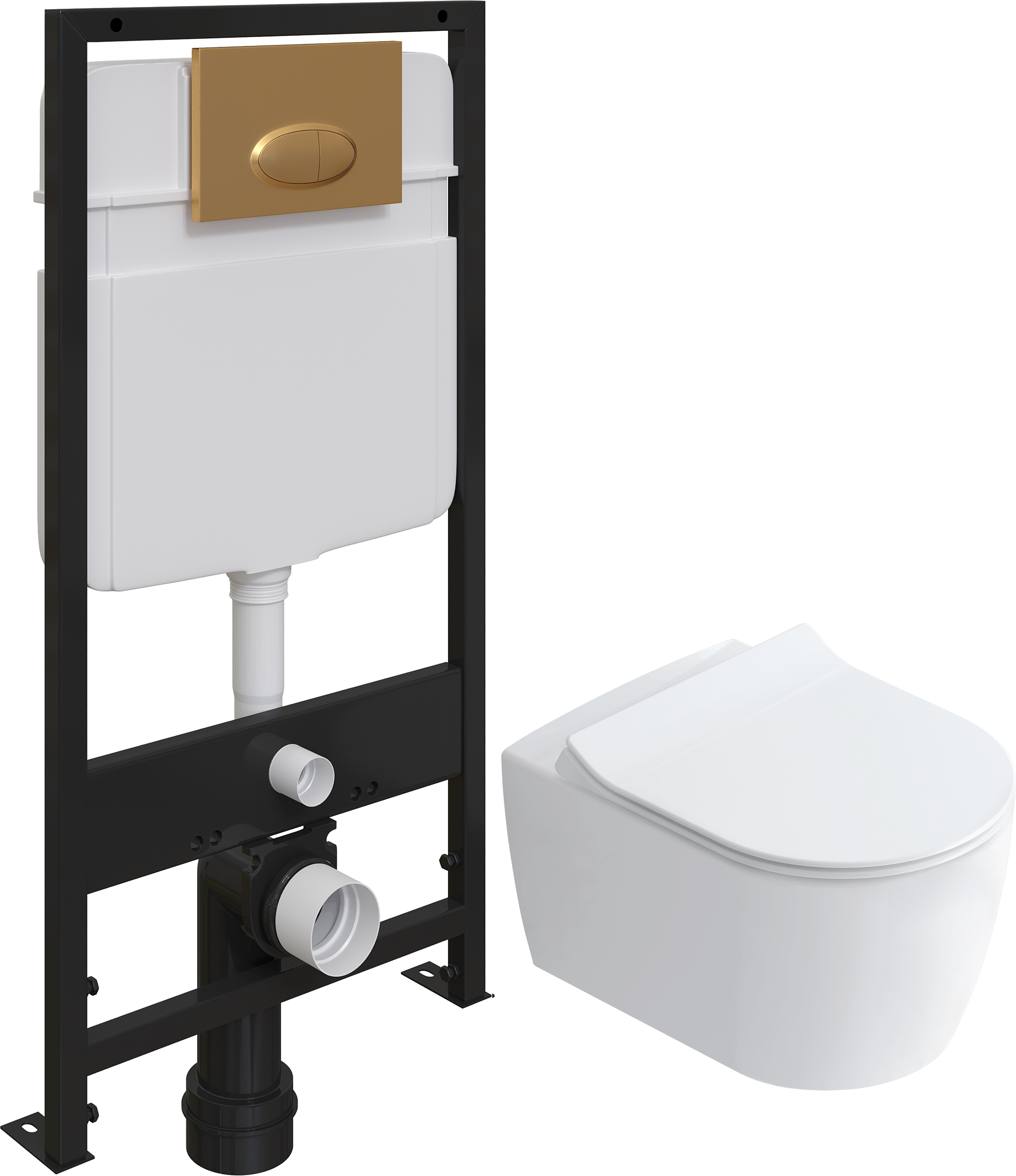 Комплект Унитаз подвесной STWORKI Ноттвиль SETK3104-2616 безободковый, с микролифтом + Система инсталляции для унитазов EWRIKA ProLT 0026-2020 с кнопкой смыва 0053 золото матовое 560127 - 0
