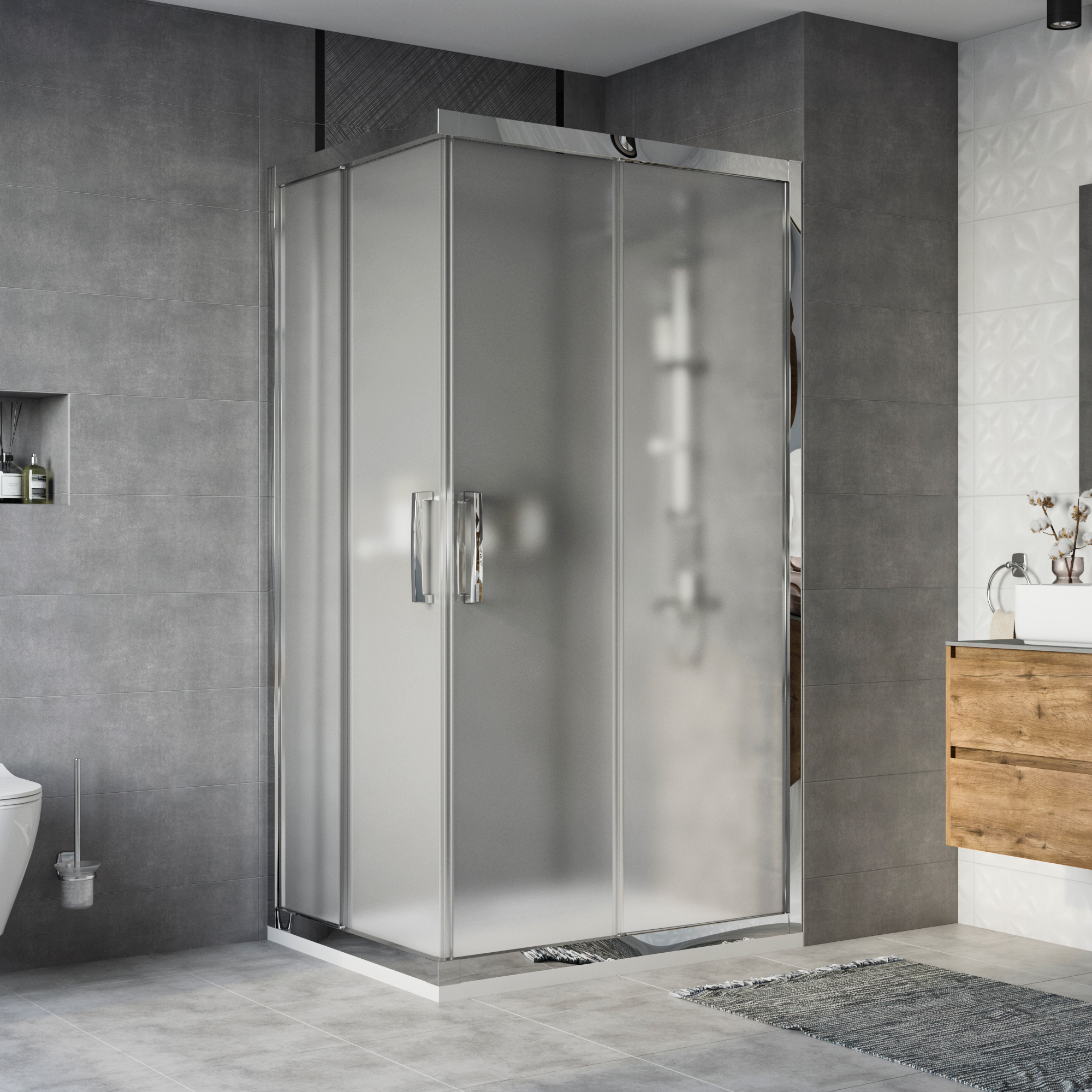 Душевой уголок STWORKI Карлстад DE019RC90110200 110x90 см профиль хром глянец, стекло матовое 3GW138TTKK000 - 0