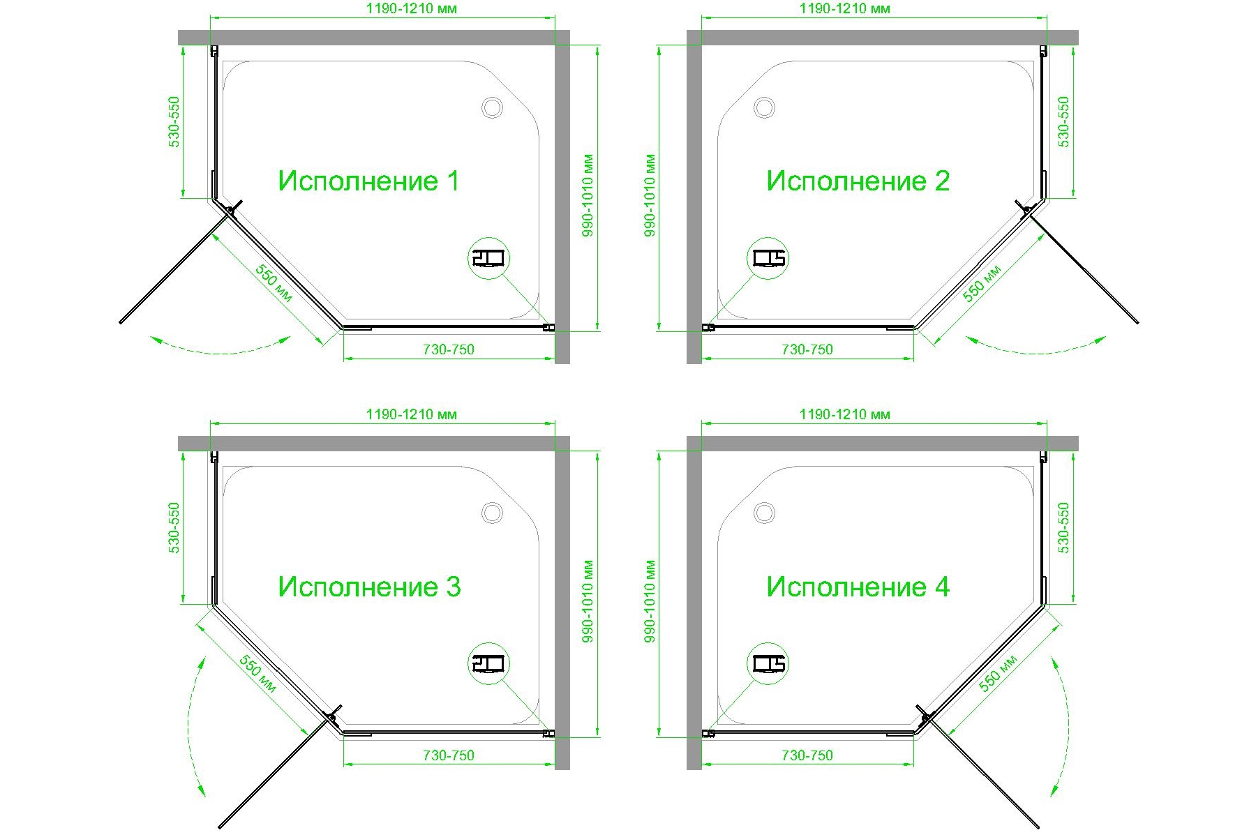 Душевой уголок Royal Bath TR 100х120 профиль черный стекло матовое RB1210TR-C-BL - 3