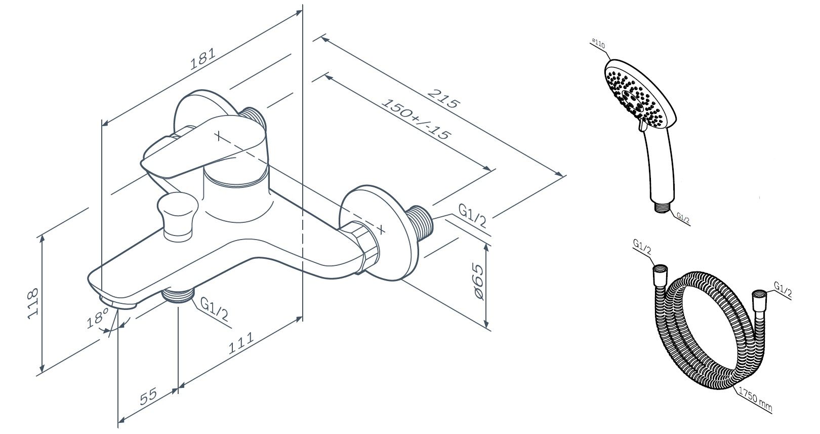 Смеситель AM.PM Joy F85E15000 для ванны с душем - 7