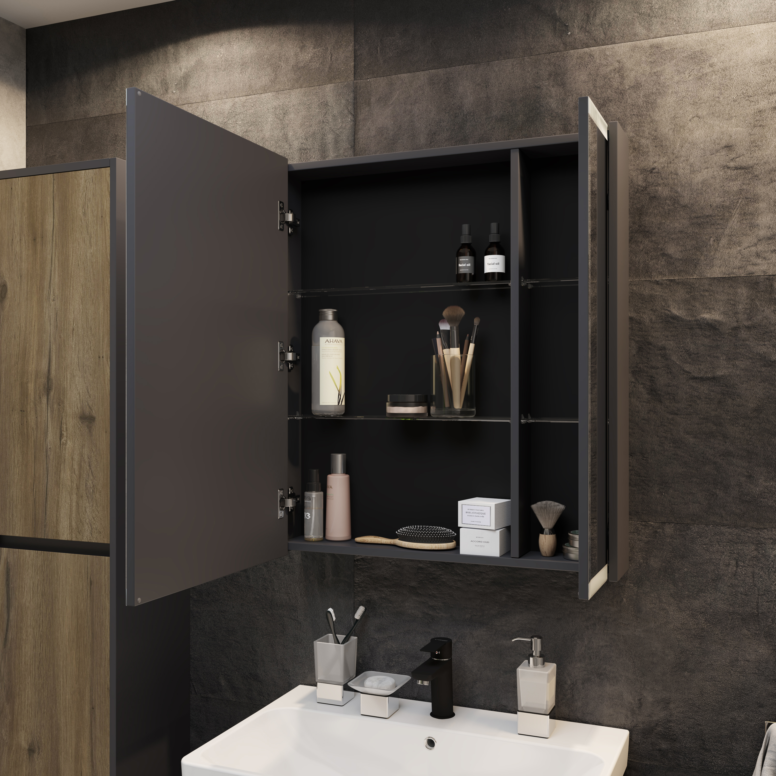 Зеркало-шкаф STWORKI Кронборг 70 см , навесное , в стиле лофт , черная , левый , прямоугольный 1A262002KB820 - 3