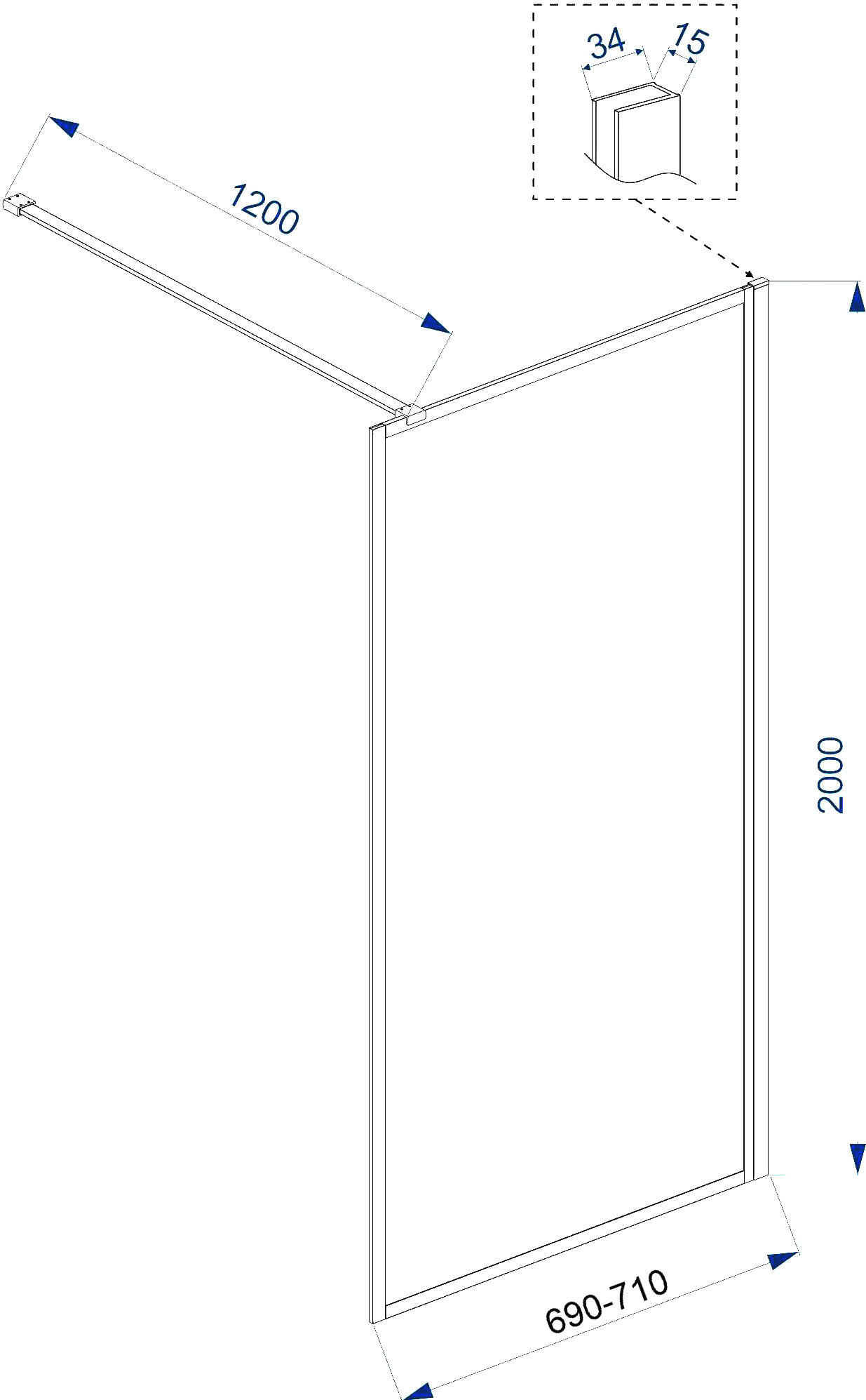 Душевая перегородка Veconi Korato KR80-70-01-C7 70 см - 2