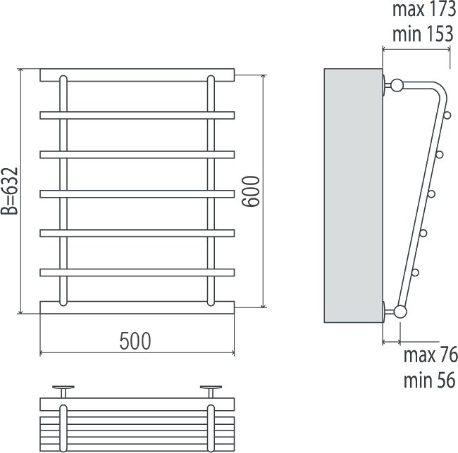 Водяной полотенцесушитель Terminus Каскад П5 600x500 Хром боковое подключение 4620768885570 - 3
