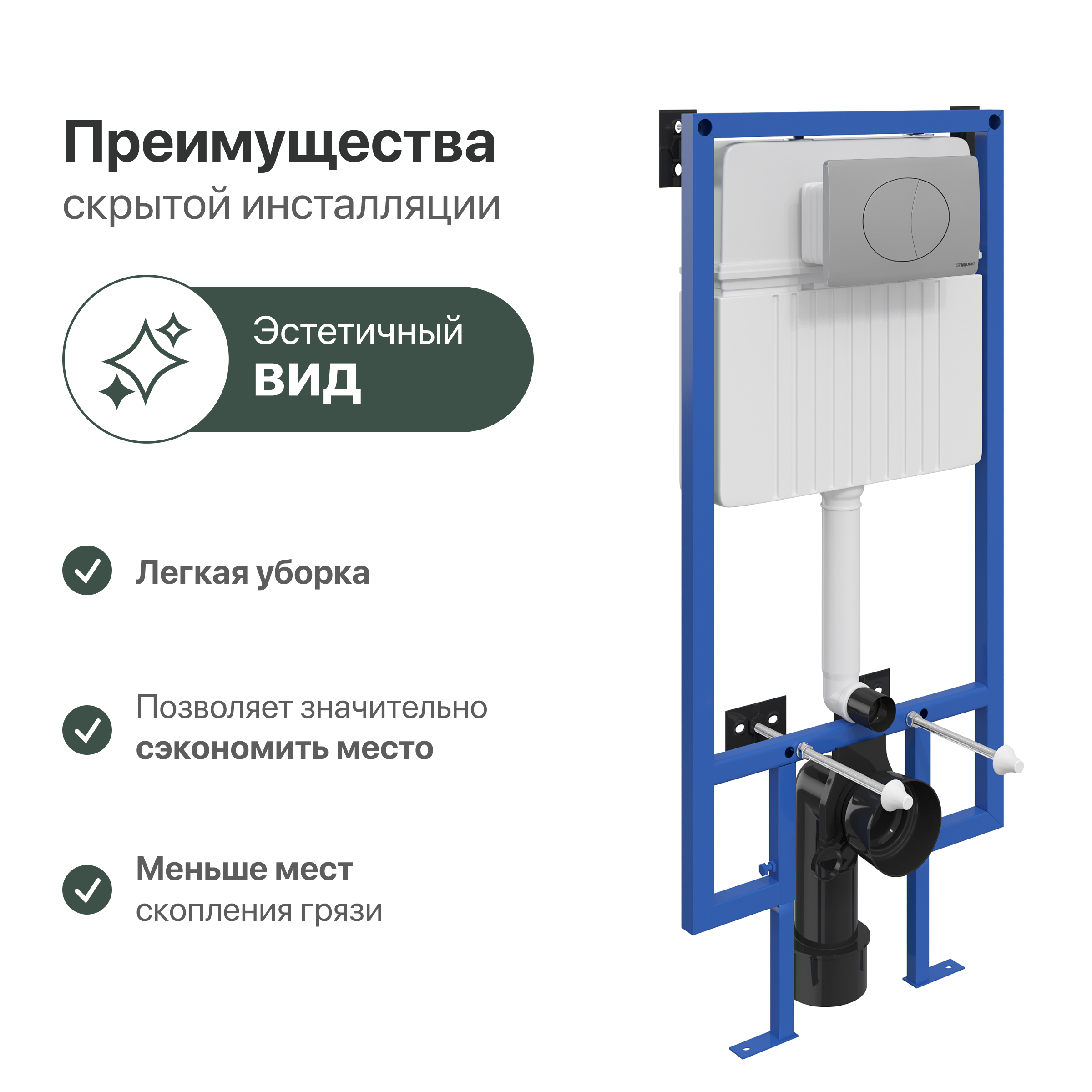 Система инсталляции для унитазов STWORKI 510162 с кнопкой смыва 230823 хром матовый 559915 - 6