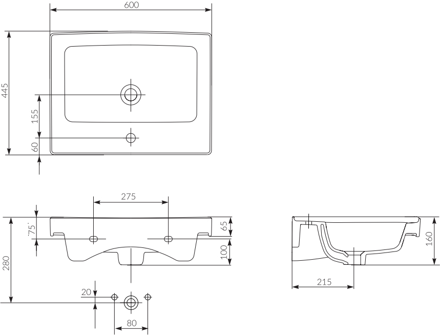 Раковина Cersanit Crea UM-CRE60/1 P-UM-CRE60/1 - 4