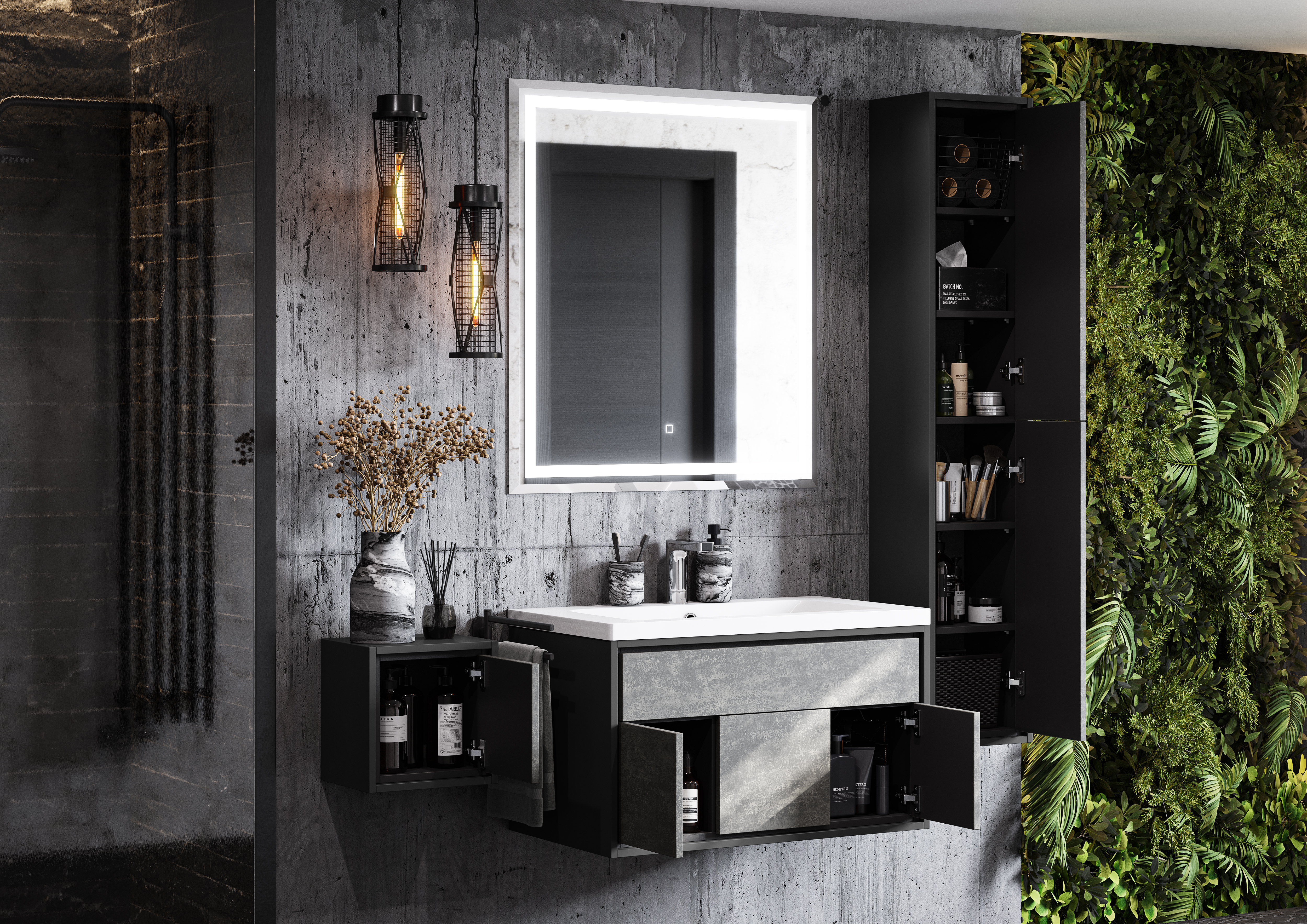 Тумба с раковиной Aquaton Уэльс 80 серый-черный матовый 1A2679K1WA6A0 - 7