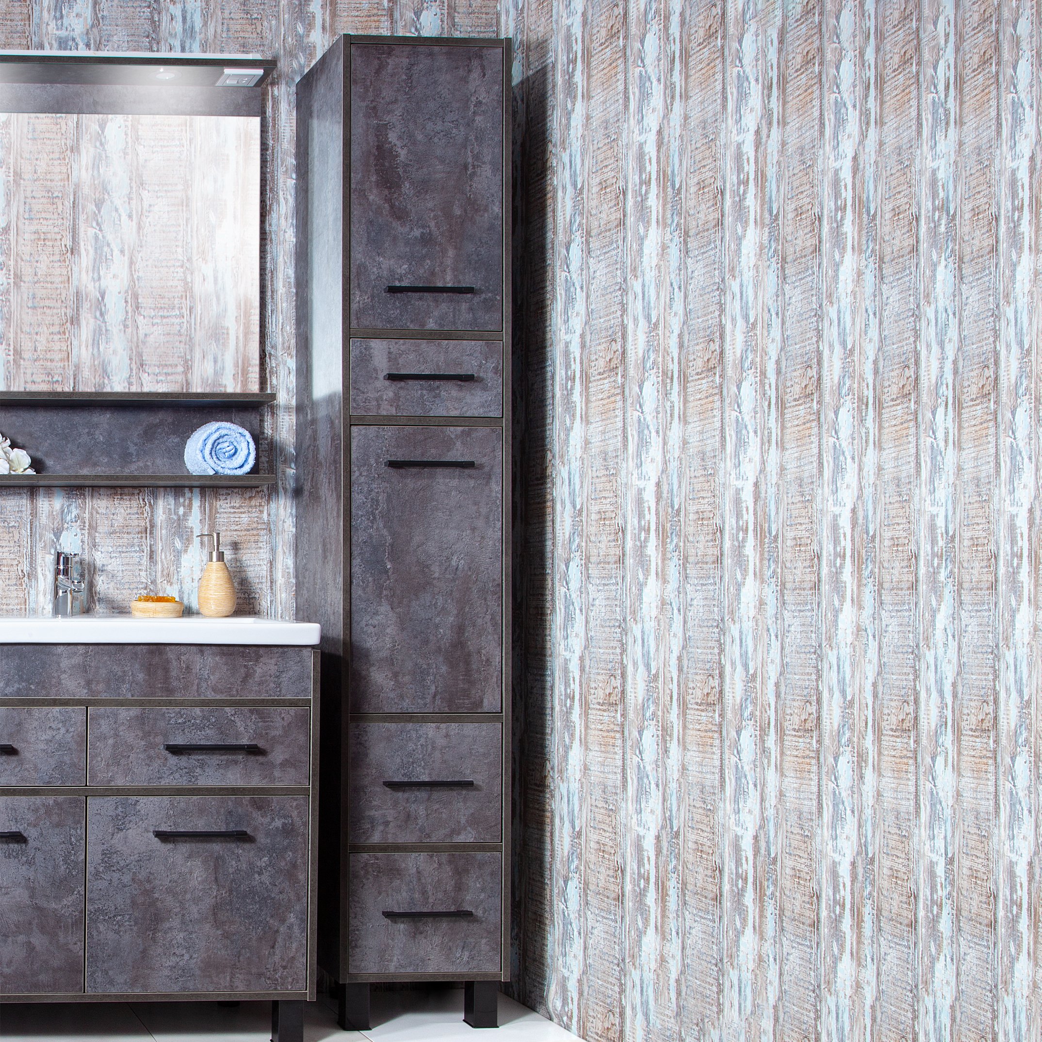 Шкаф-пенал Бриклаер Чили 34 цемент, с бельевой корзиной 4627125415197 - 0