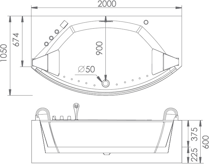 Гидромассажная ванна Gemy  200x105 см  G9079 - 4
