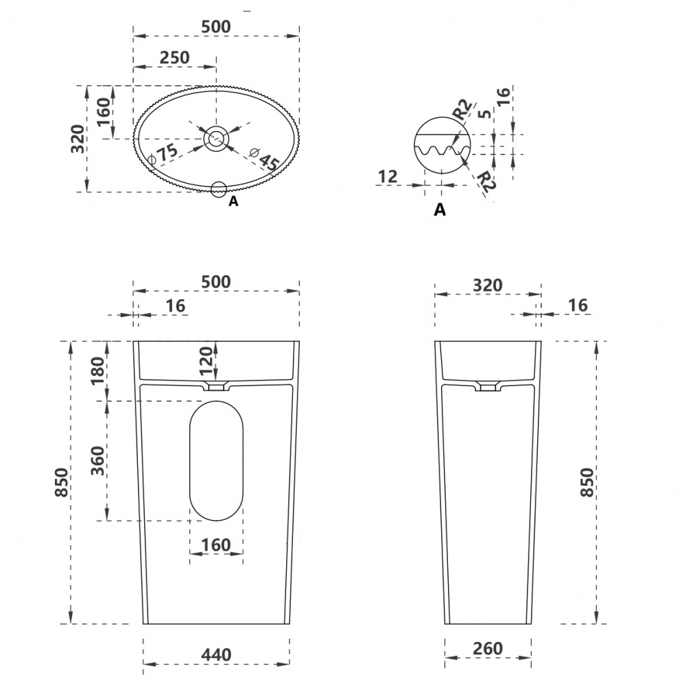 Раковина напольная Abber Stein 50х32 белый матовый AS2504-H - 3