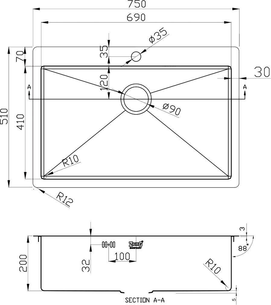 Мойка кухонная Zorg Inox R 7551 - 1