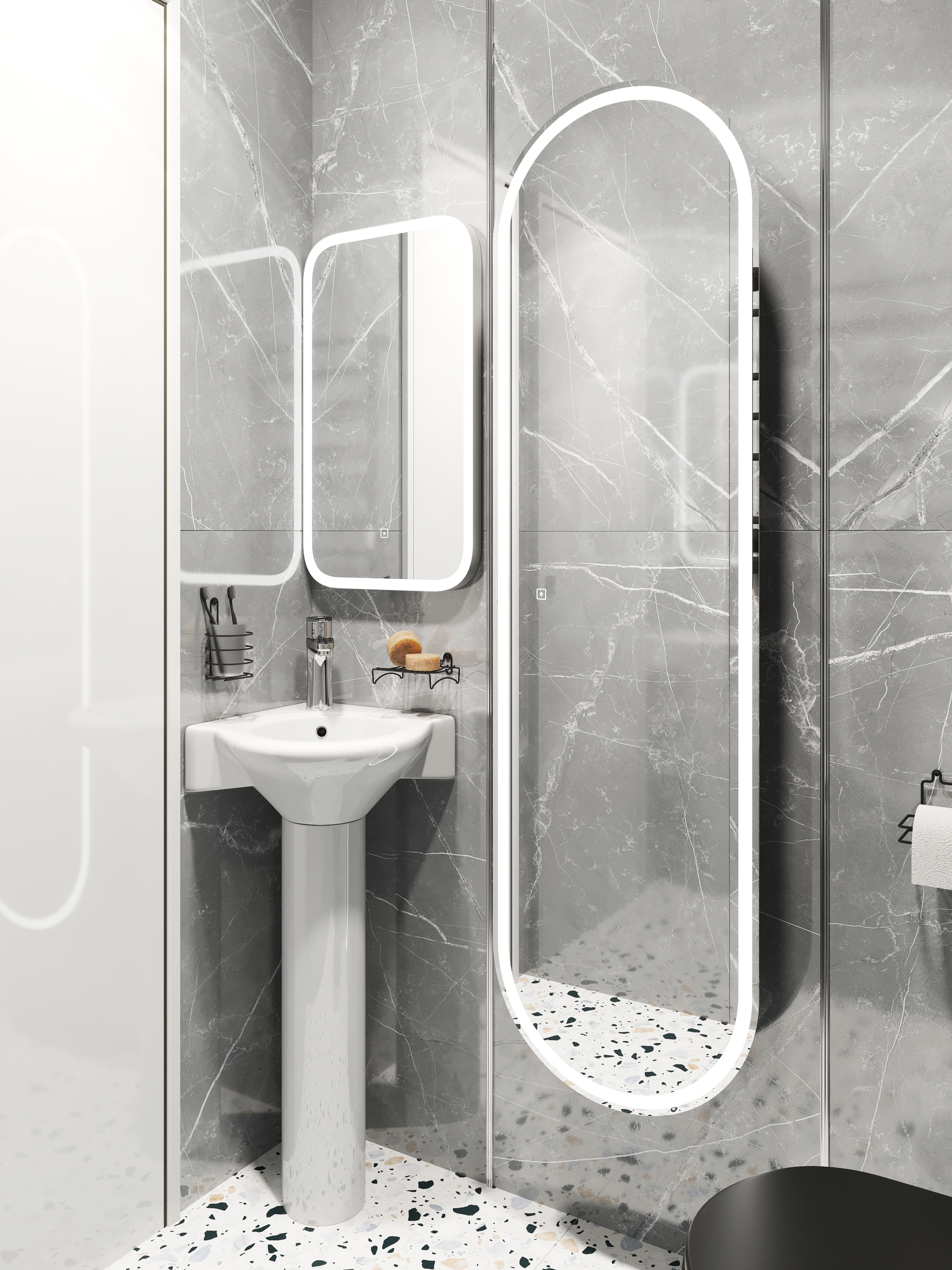 Комплект  Раковина DIWO Псков 0100 угловая + Зеркало DIWO Псков 40 с подсветкой + Сифон для раковины Wirquin Минор с отводом для стиральной машины + П 550542 - 1