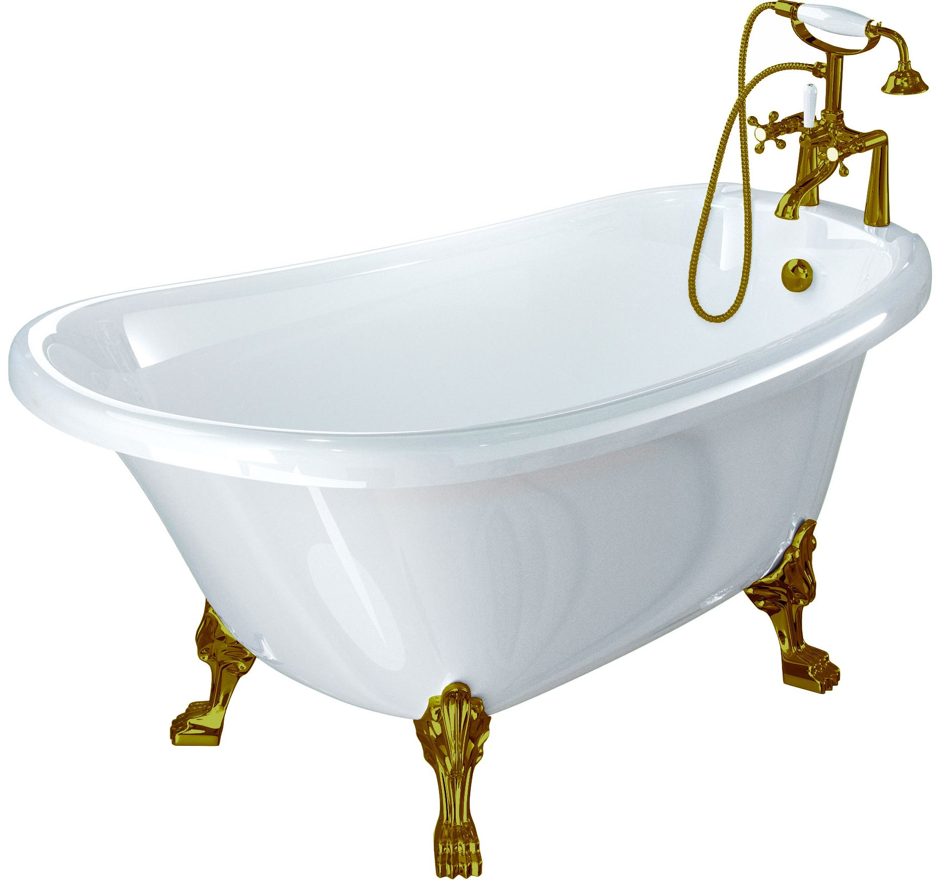 Ванна из искусственного камня Фэма Салерно 2 белая, ножки бронза, со смесителем - 0