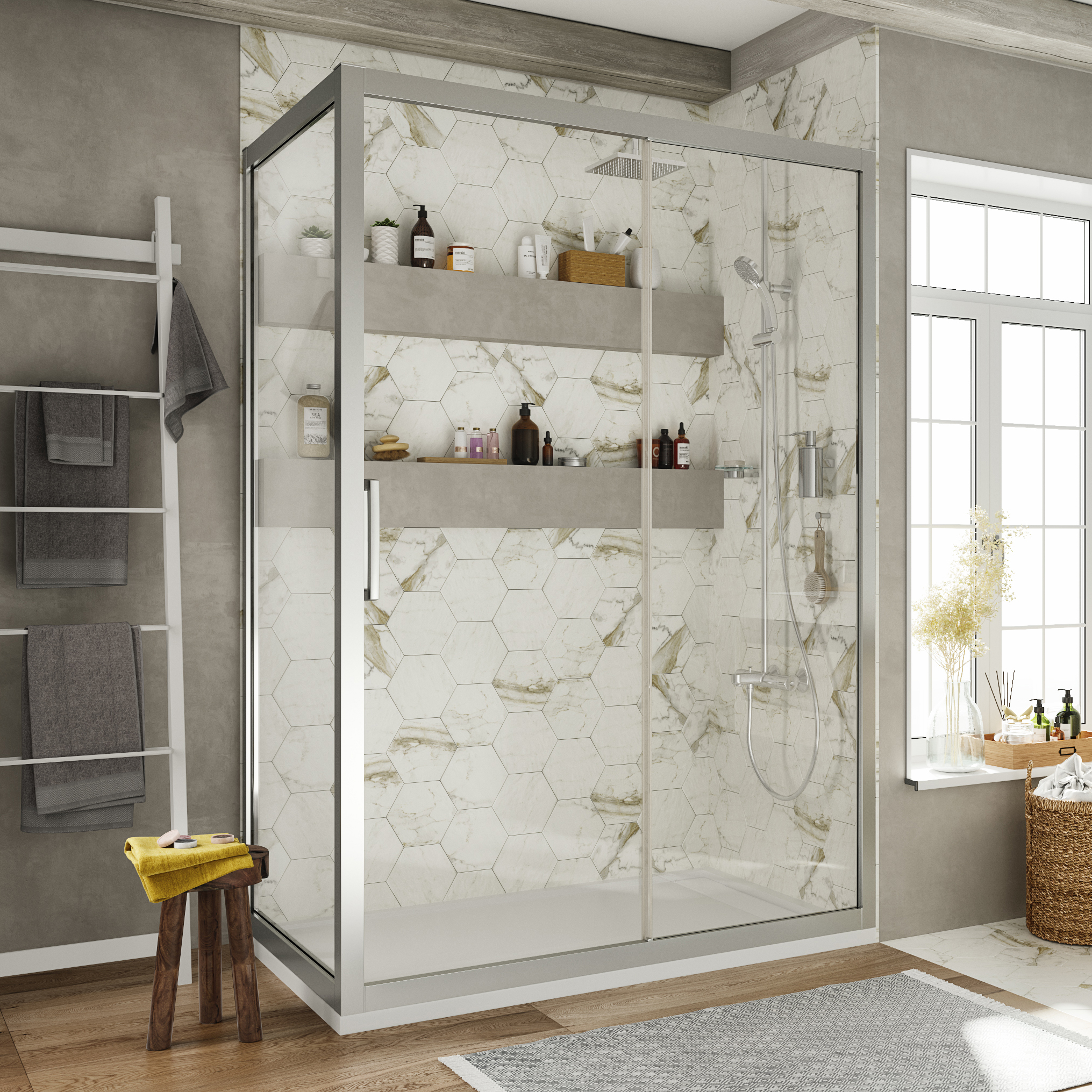 Душевой уголок STWORKI Эстерсунд DE019R90110200 110x90 см профиль хром матовый, прозрачное стекло, прямоугольный 3GW023TTKK000 - 0