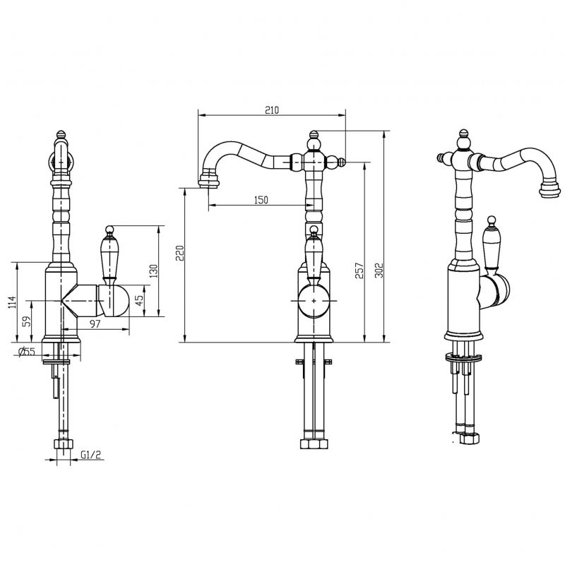 Смеситель для раковины высокий Boheme Medici бронза с прозрачным Swarovski 302-SW - 1