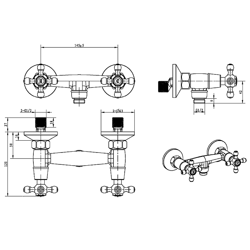 Смеситель для душа Boheme Royal Cristal золото с черными кристаллами Preciosa 294-Royal/CRST black - 1