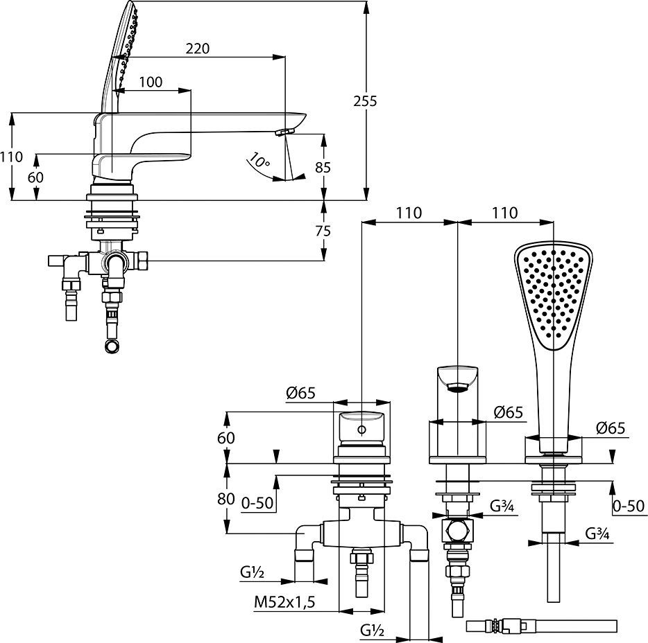 Смеситель для ванны Kludi Ameo хром  414470575 - 2