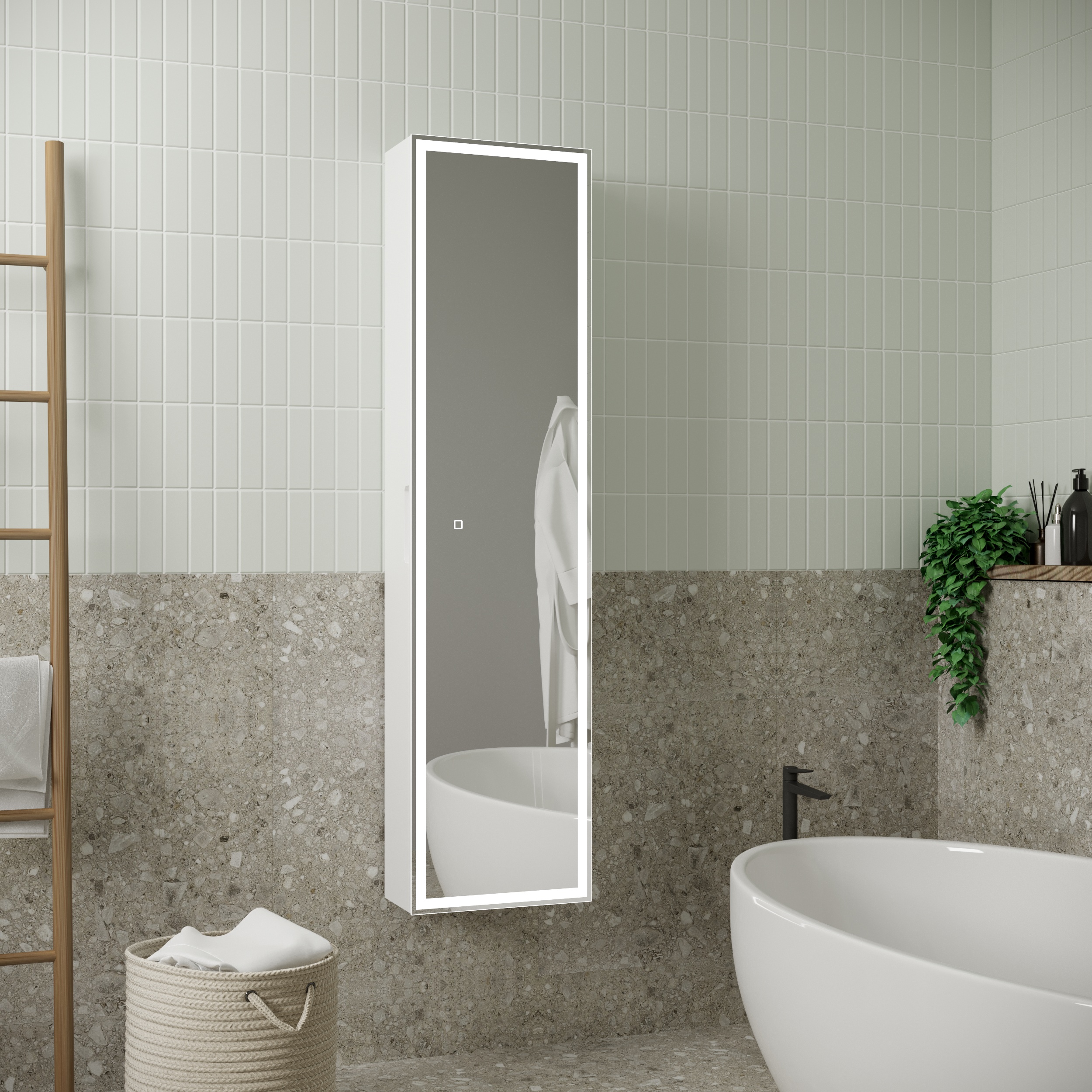 Шкаф-пенал с зеркалом STWORKI Кронборг МВК104 40, с подсветкой, белый - 1