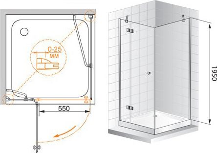 Душевой уголок Cezares Verona 100х100 хром стекло рифленое VERONA-W-A-1-100-P-Cr-L - 7