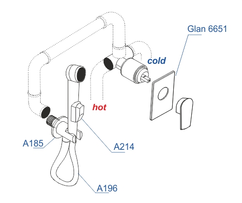 A66096 Встраиваемый комплект для биде со шлангом 150 см - 2