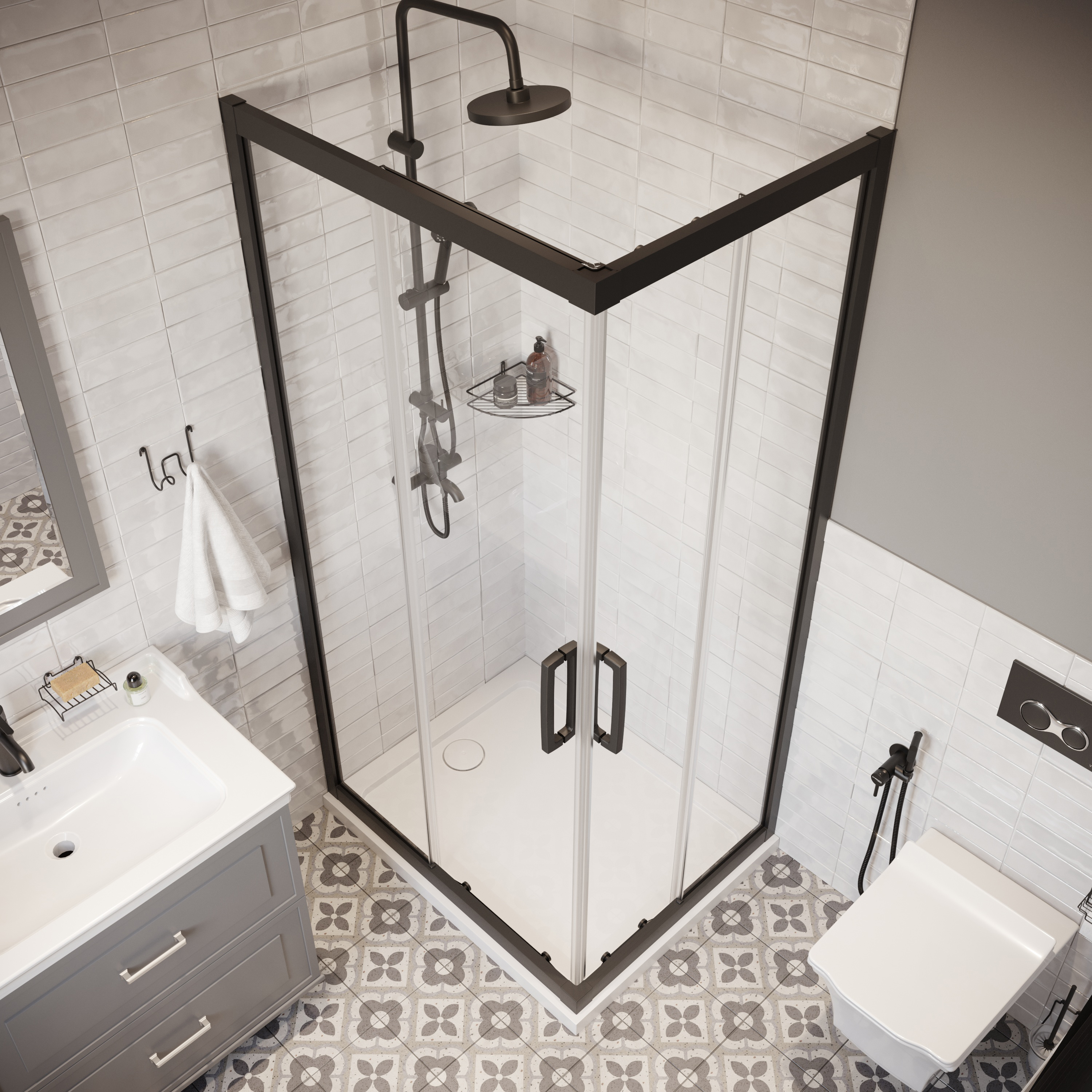 Душевой уголок STWORKI Карлстад 100x80 см профиль черный матовый 3GW066TTKK000 - 2