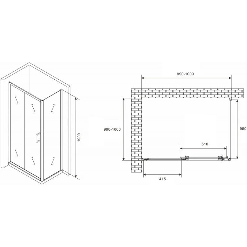 Душевой уголок Abber Schwarzer Diamant 100х100 хром стекло прозрачное AG301005-S1005 - 1