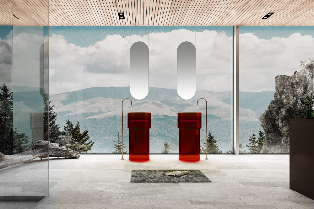 Раковина отдельностоящая прозрачная ABBER Kristall AT2701Rubin-H красная - 1