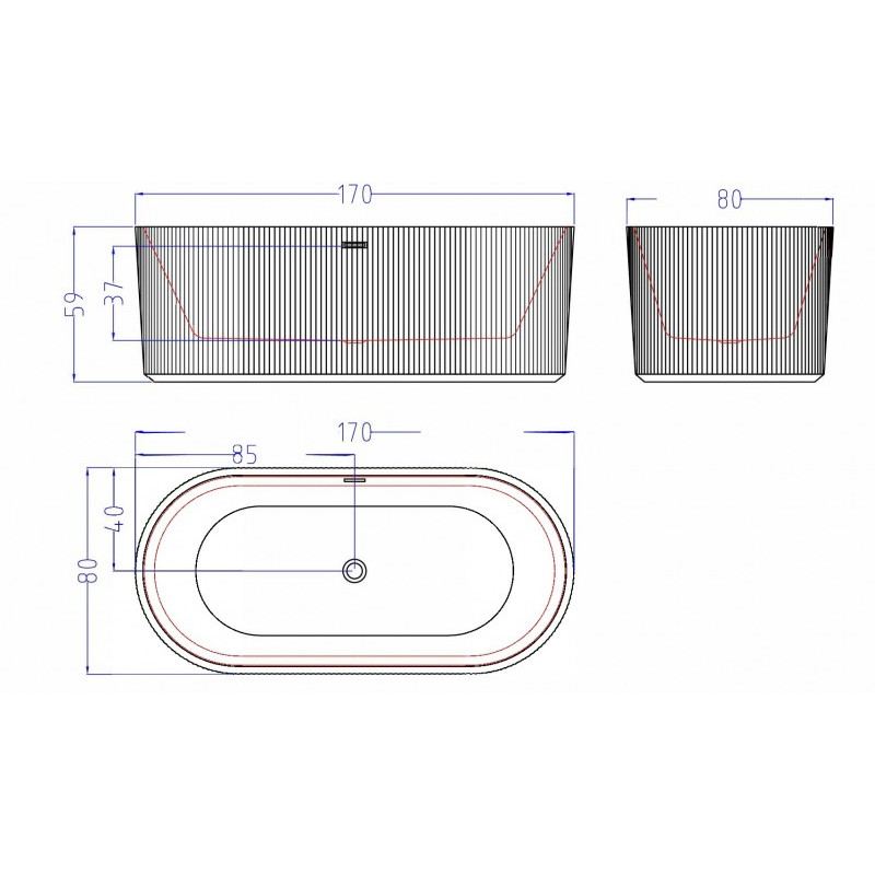 Ванна акриловая Esbano Tortuga 170х80 черный ESVATORTB - 3