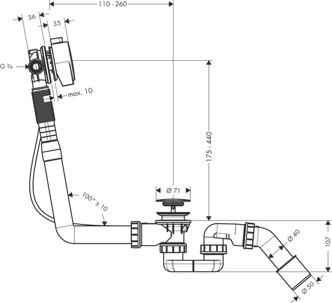 Слив-перелив Hansgrohe Exafill S 58113000 с заполнением переливом - 2