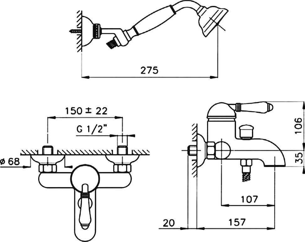 Смеситель для ванны Nicolazzi Mont Blanc белый, хром  3401CR76 - 2