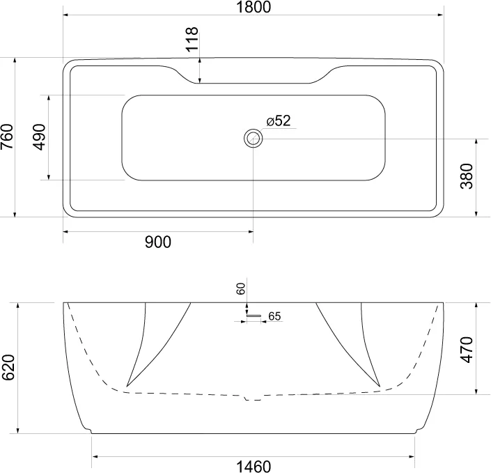 Акриловая ванна BelBagno 180х75 белый  BB110-180-76 - 2