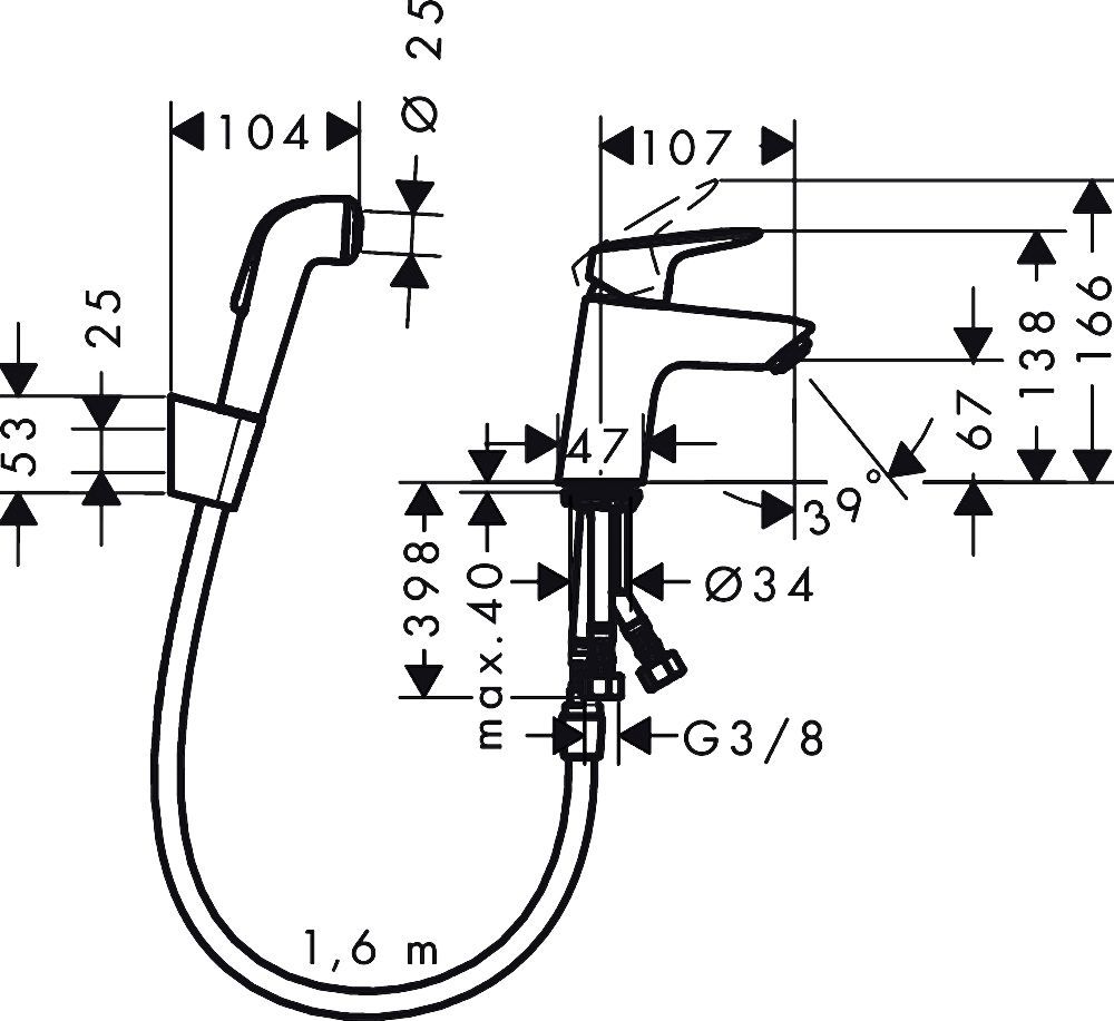 Смеситель Hansgrohe Logis 71290000 для раковины с гигиеническим душем - 10