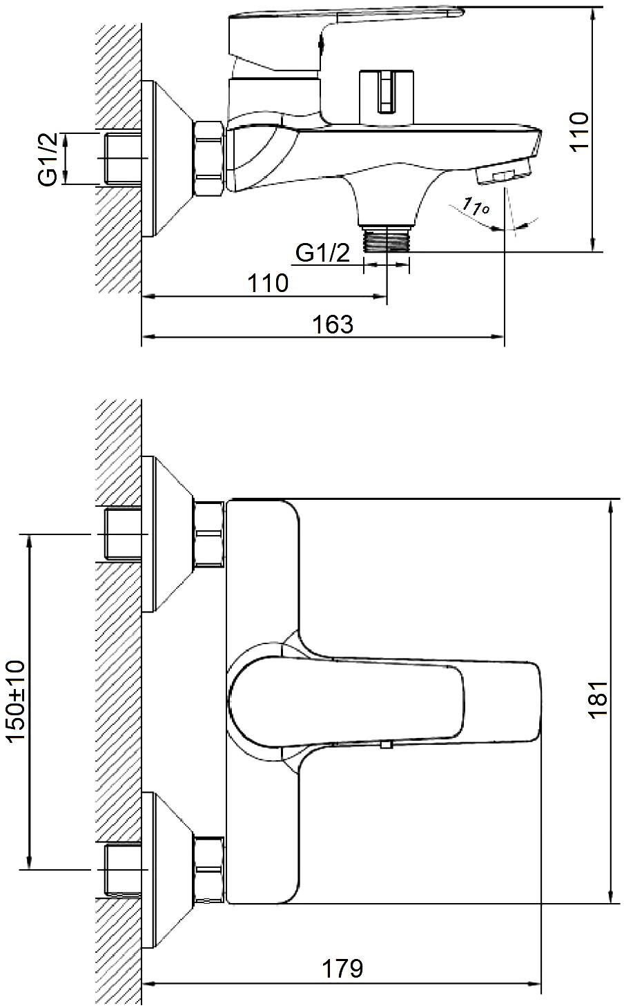 Смеситель для ванны с душем STWORKI Хельсингборг XE-02cr однорычажный, настенный, латунь, с функцией экономии расхода, глянцевый - 4