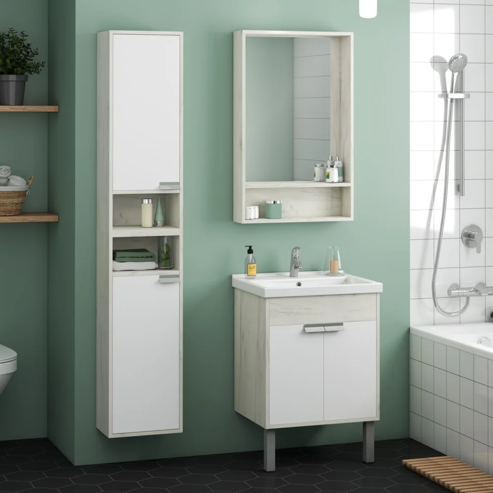 Тумба с раковиной Aquaton Флай 60 белый-светлое дерево 1A2373K0FAX10 - 5