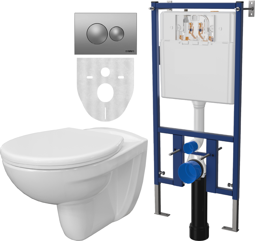 Комплект  Унитаз подвесной DIWO Анапа безободковый + Система инсталляции для унитазов DIWO 4501 с кнопкой смыва 7311 хром матовый 580528 - 0