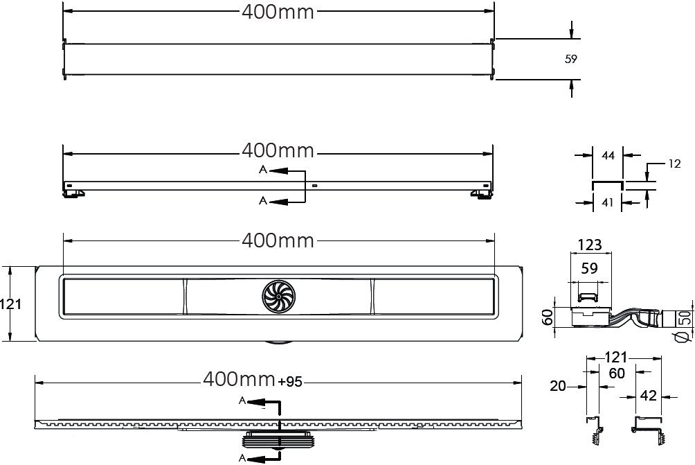 Душевой лоток Berges Wasserhaus C1 Norma 40 см 090035 - 6