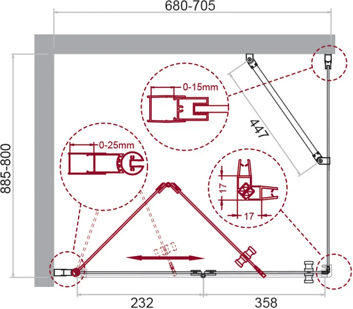 Душевой уголок BelBagno Albano 70х80 профиль хром стекло прозрачное ALBANO-ASH-1-70/80-C-Cr - 7