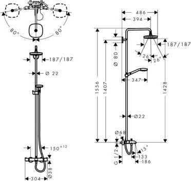 Душевая стойка Hansgrohe Croma Select E 180 2 jet 27352400 - 1