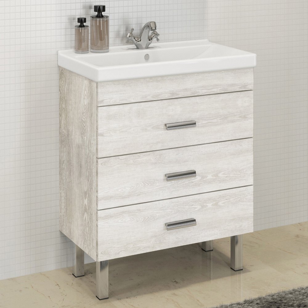 Тумба с раковиной Comforty Никосия 60Н дуб белый 00004142203 - 0