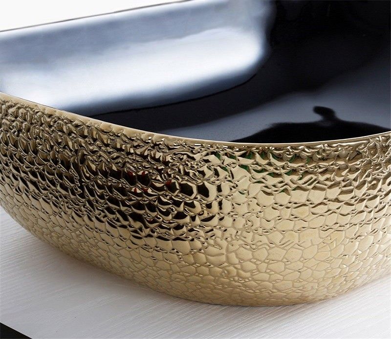 Раковина накладная CeramaLux NC 46 см черный/золото  D1333H022 - 3