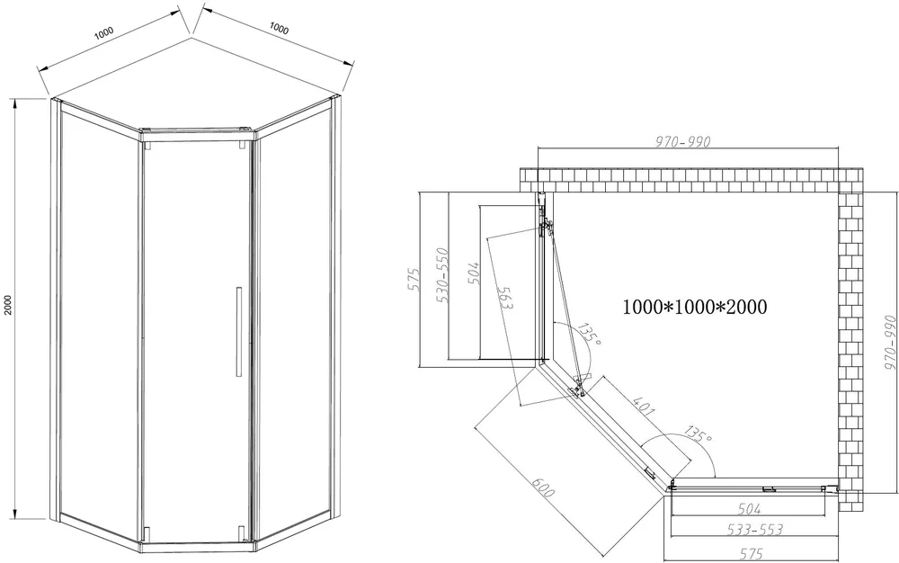 Душевой уголок Vincea Show 100x100 профиль черный стекло прозрачное VSP1-4SH100CLB - 4