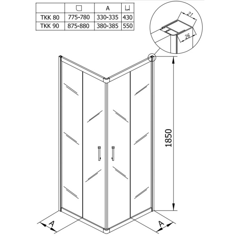 Душевой уголок Kolpa San Eco Quat 90х90 хром стекло прозрачное 538560 - 2