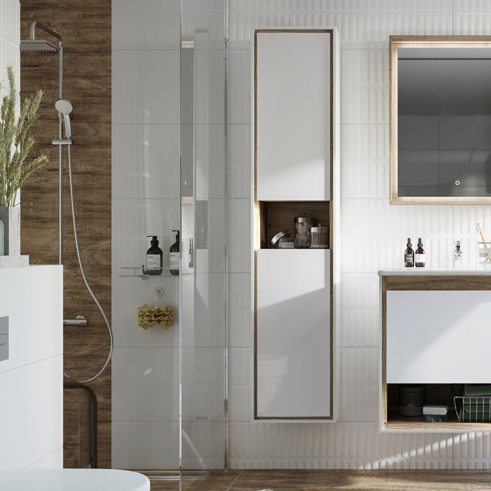 Шкаф-пенал STWORKI Ольтен 150 белый, дуб сонома Ол.04.150/P/W-DS - 0