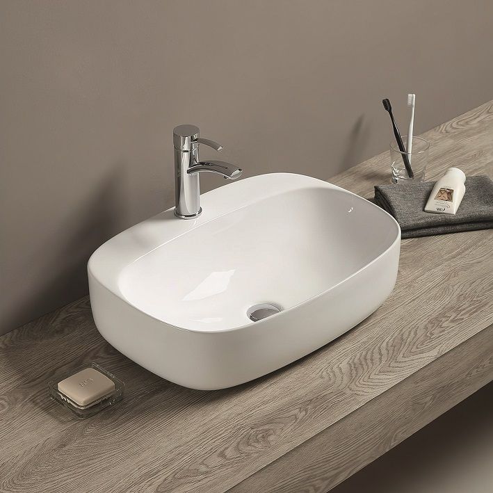 Раковина керамическая накладная AM-78374, цвет белый, 585х420х150 - 0