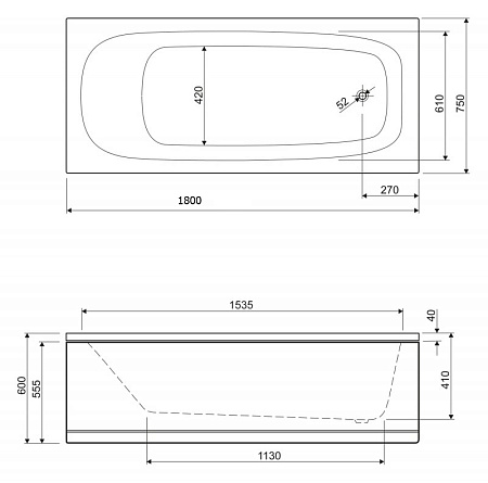 Акриловая ванна Cezares Eco 180x80  ECO-180-80-41-W37 - 2