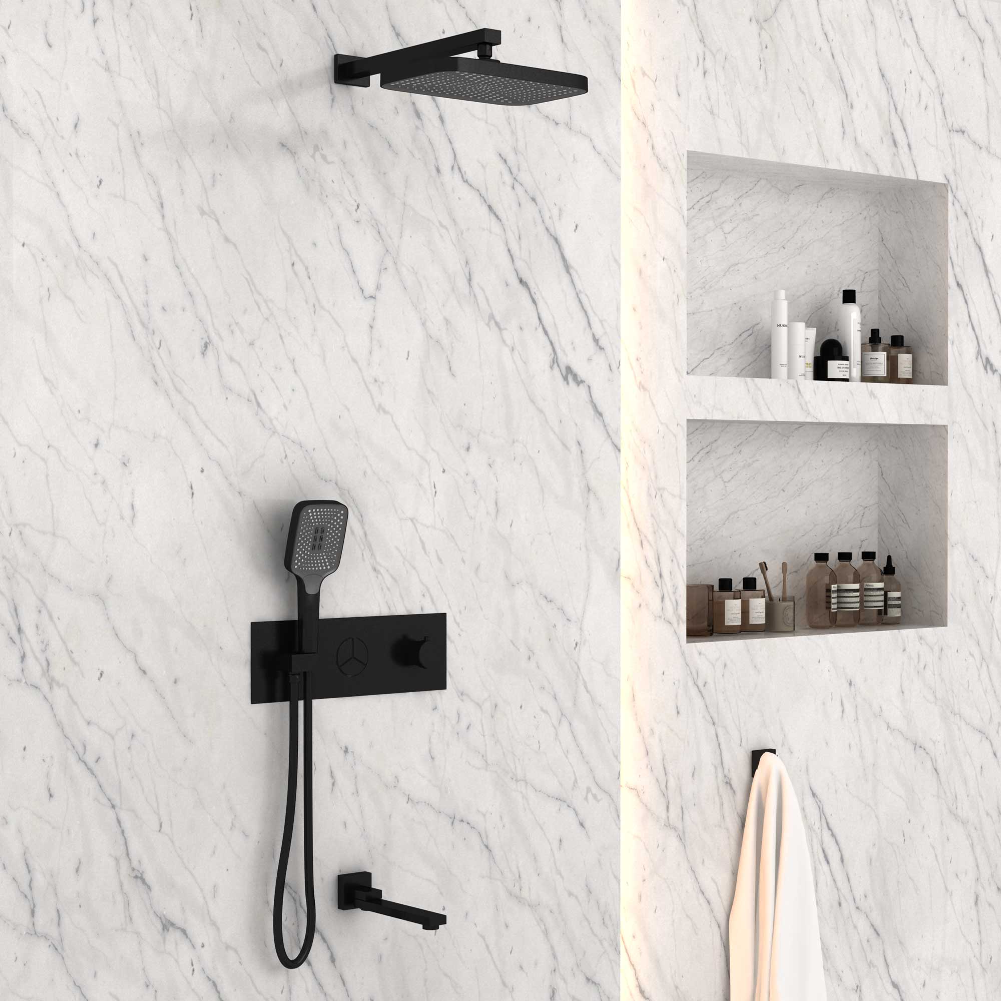 Душевой комплект Vincea с термостатом черный матовый VSFW-432T1MB - 2