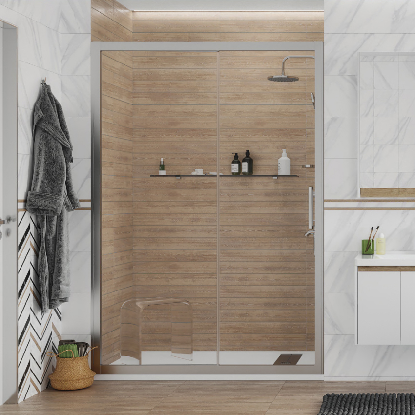 Душевая дверь в нишу STWORKI Стокгольм DE019D2140200 140 см профиль хром матовый, раздвижная, прозрачное стекло 3GW204TTKK000 - 1