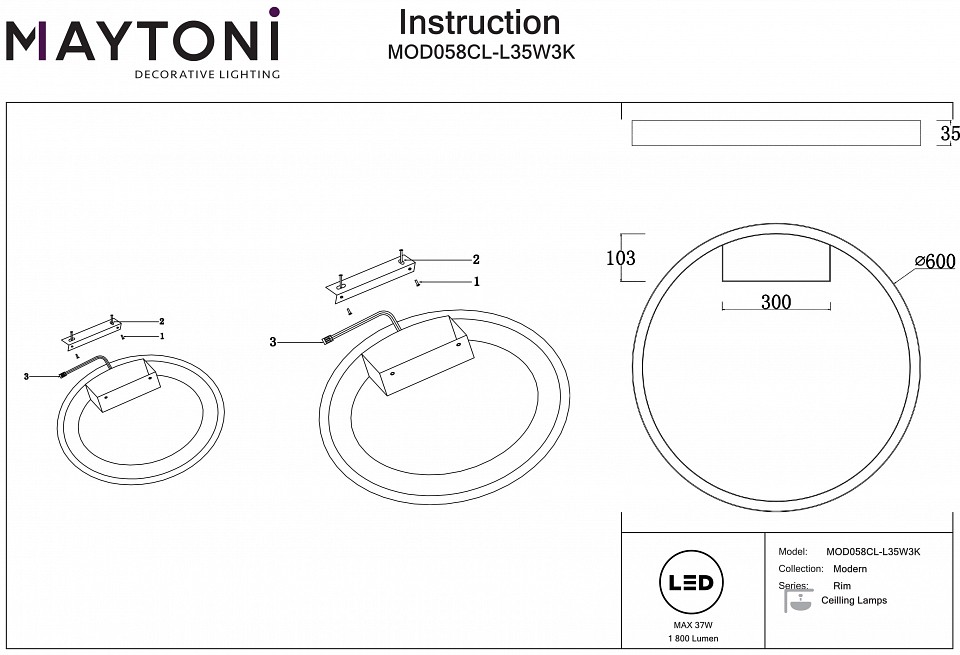 Накладной светильник Maytoni Rim MOD058CL-L35W3K - 3