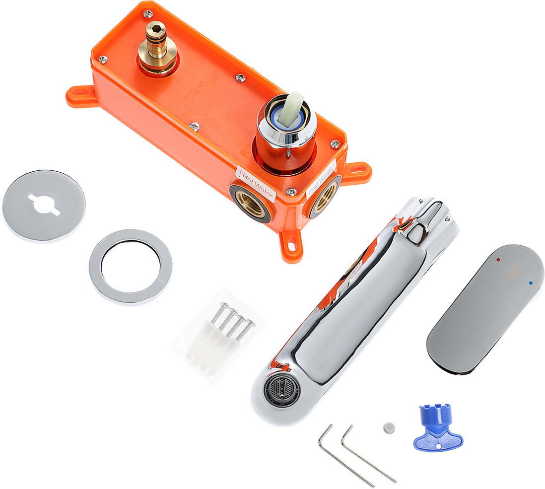 Смеситель для раковины STWORKI Ноттвиль NO-03cr С ВНУТРЕННЕЙ ЧАСТЬЮ, хром, скрытого монтажа, настенный, латунь - 5